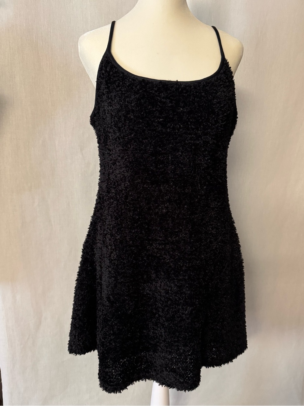 Vintage 90s Black Fuzzy Spaghetti Strap Mini Dress
